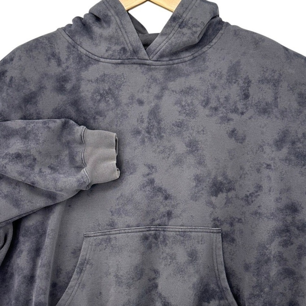 Fabletics Women's XXL/1X Cosy Fleece Hoodie Onyx Smudge Grey Acid Wash Soft Gym